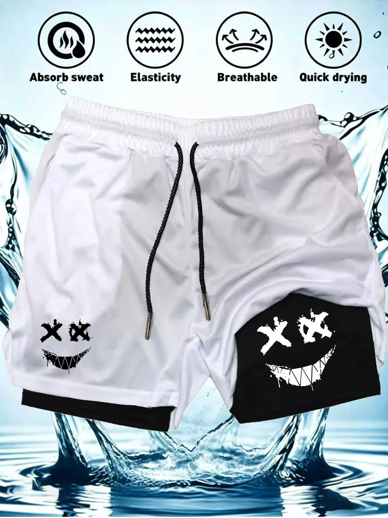 Summer Breathable Two-in-one Double-layer Shorts Men's Elastic Compression Quick-drying Multi-functional