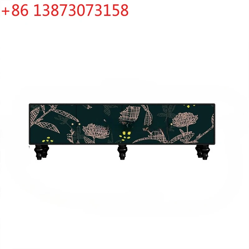 American retro green bottom flower solid wood TV cabinet living room door storage decorative cabinet