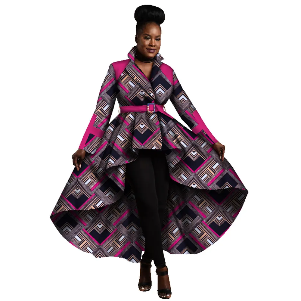 Africa Clothes Trench Coat for Women Ankara Fashion Printed Asymmetry Outfit African Top Dashiki Office Outwear Plus Size WY1266 image 4