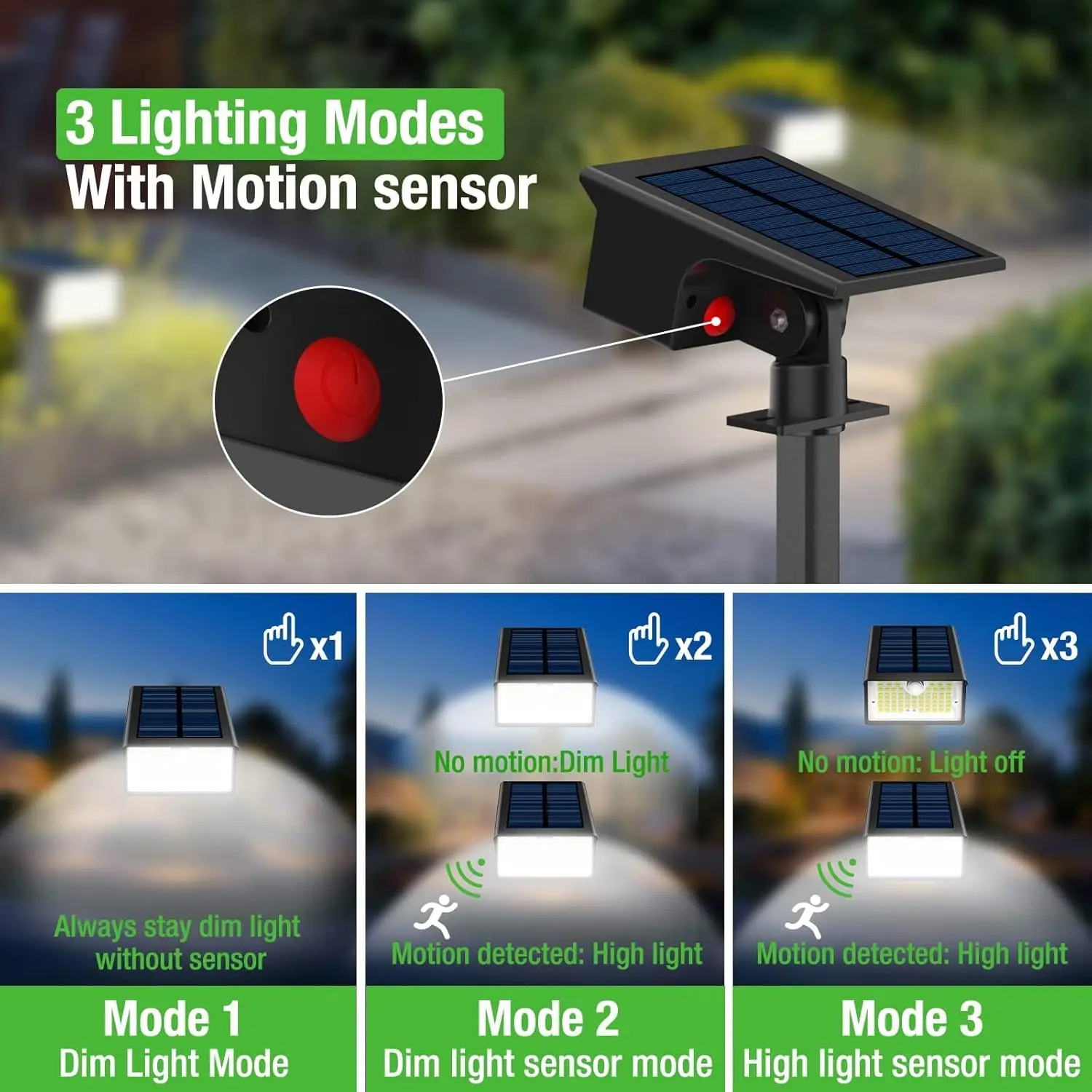 Solar Spot Lights Outdoor Motion Sensor, [62 LED]3 Modes Solar Landscape Spotlights Outdoor Waterproof,  for Yard Garden Patio
