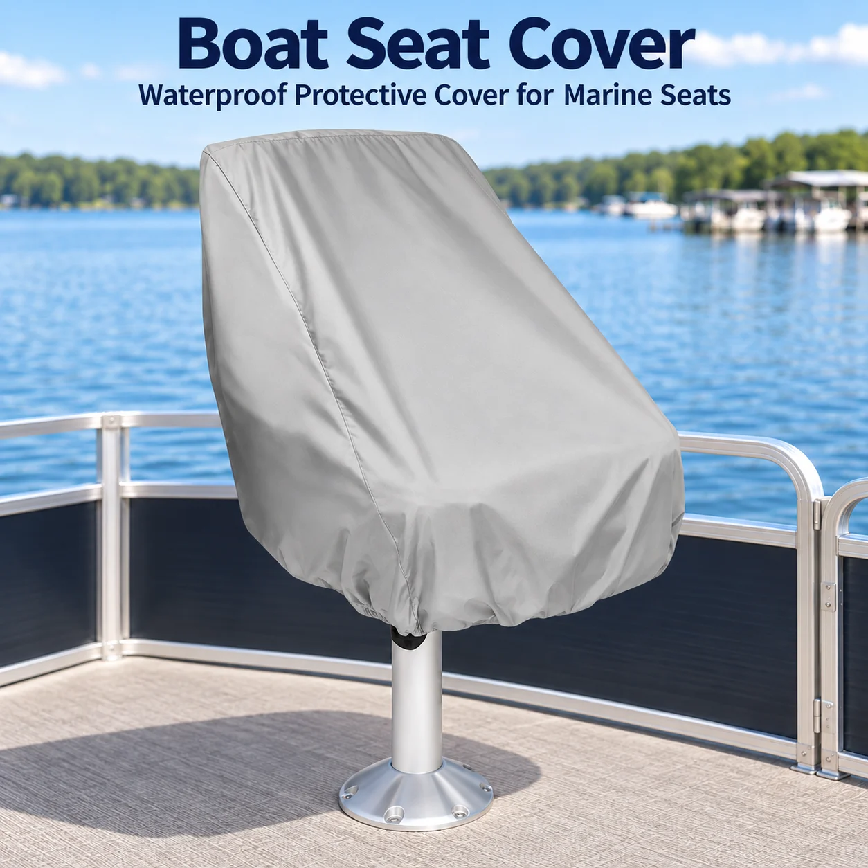 Marine Seat Cover with Waterproof UV Resistant Material for Protecting Captain Chairs and Benches on Pontoons and Fishing Boats