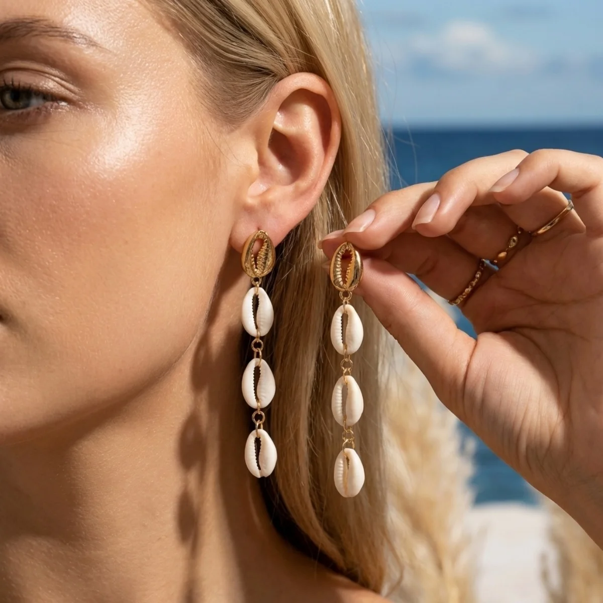 Hohle Acryl-Muschel-Ohrringe für Damen und Herren, Bohemian-Strand-Metallmuschel-Ohrringe, Sommerurlaubsschmuck – Detail 14