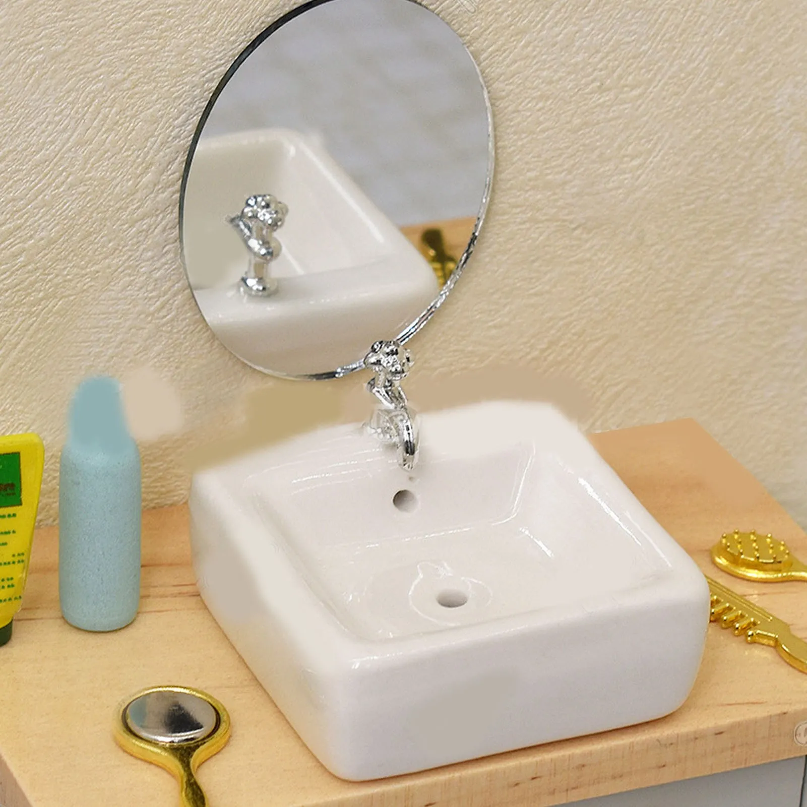 

ZK20 1:12 Dollhouse Bathroom Sink Hand Crafted Ceramic White Dollhouse Bathroom Sink for Dollhouse Accessories Round