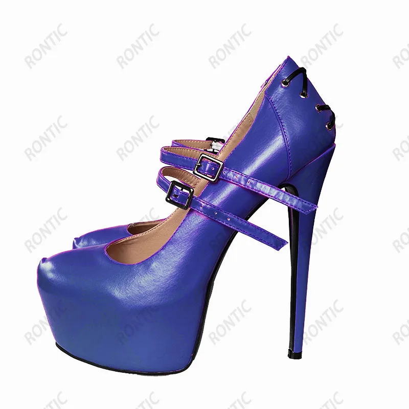 Rontic New Women Platform Pumps Sexy Stiletto Heels Round Toe Gorgeous Fuchsia Blue Orange Red Dress Shoes Women US Size 5-20 view 2