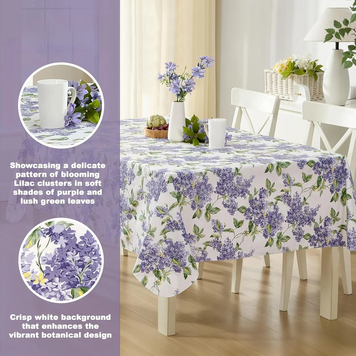 1pc Rectangular Printed Tablecloth, Lilac Field Pattern Tablecloth, Purple Lilac Floral, Suitable for Indoor and Outdoor Use, Ea