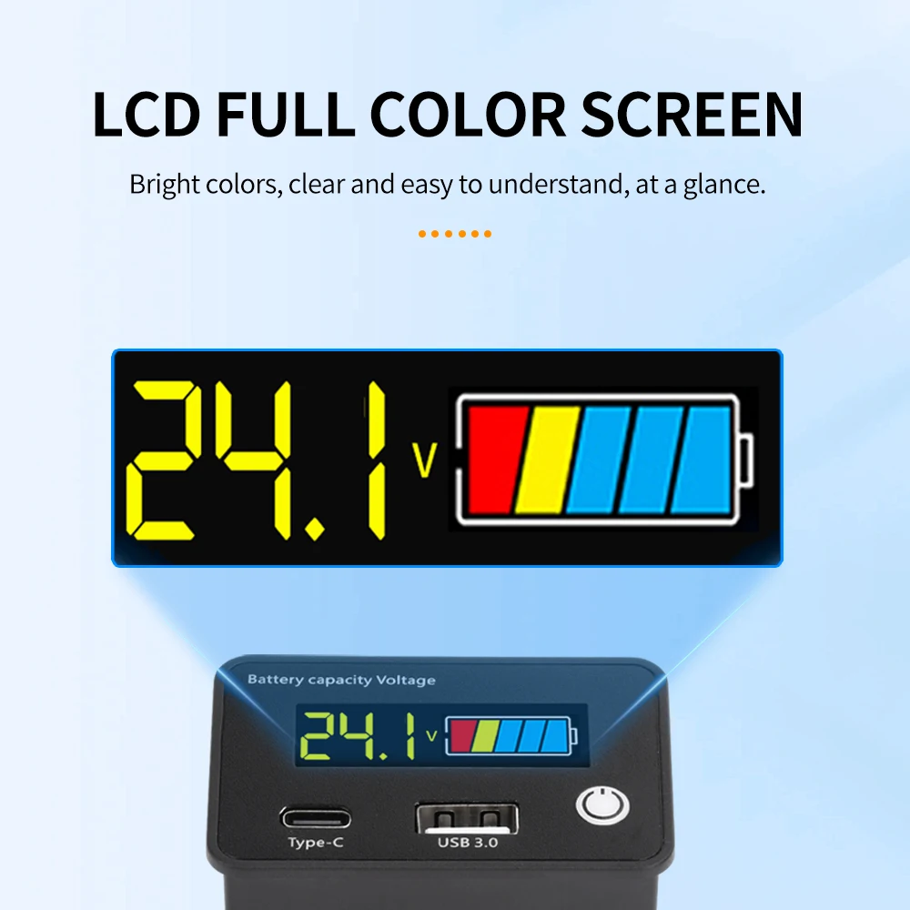 6140 DC8-30V Lead-acid Lithium Iron Battery Capacity Indicator Digital Voltmeter Voltage Tester Instrument Tool USB+Type-C