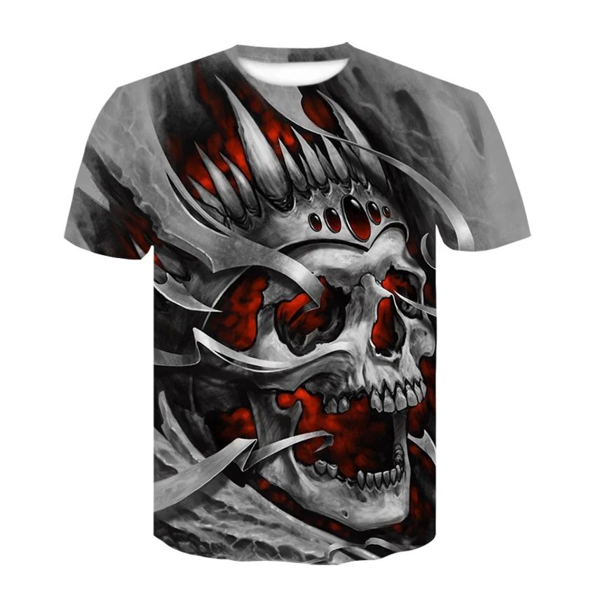 Camiseta masculina de caveira de terror estampada em 3D, blusa confortável, tamanho grande, casual, tendência de rua, personalidade moda verão