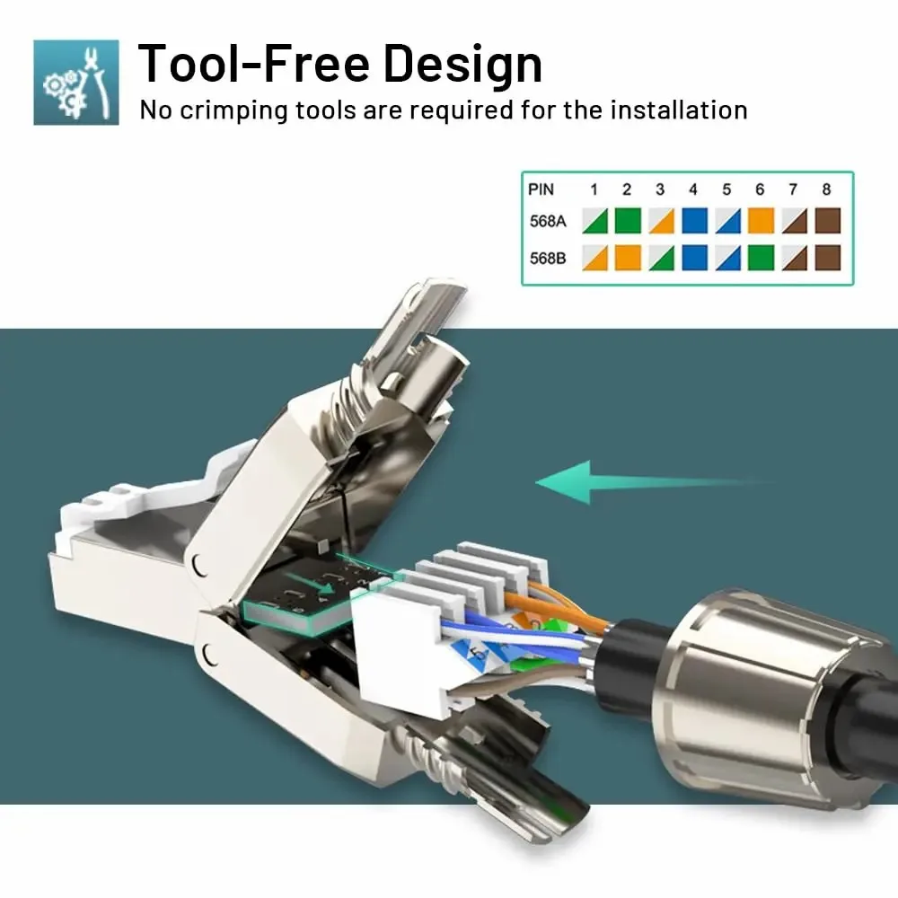 WoeoW-Connecteurs RJ45 CatsnapCat7 Cat8, sans outil, fiches de terminaison Ethernet blindées réutilisables pour câble 23AWG SFTP UTP, 6 pièces