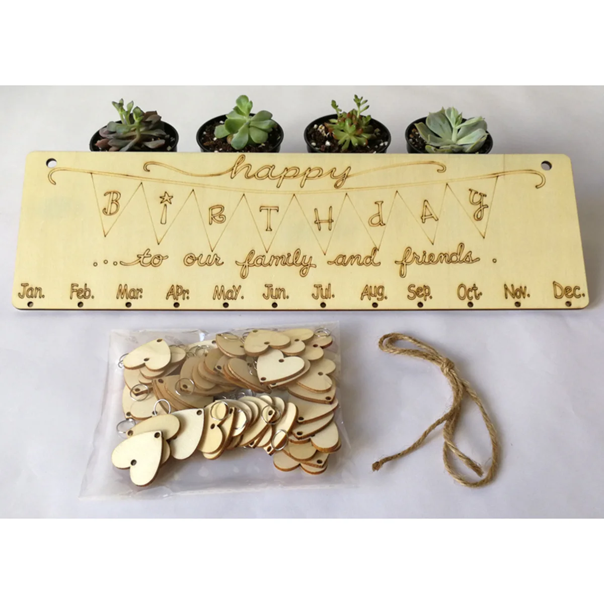 

Wooden Board Calendar 1 Plaque 1 Rope 50 Heart Wooden Discs Birthday Reminder DIY Hanging Calendar Home Decoration Family Gift