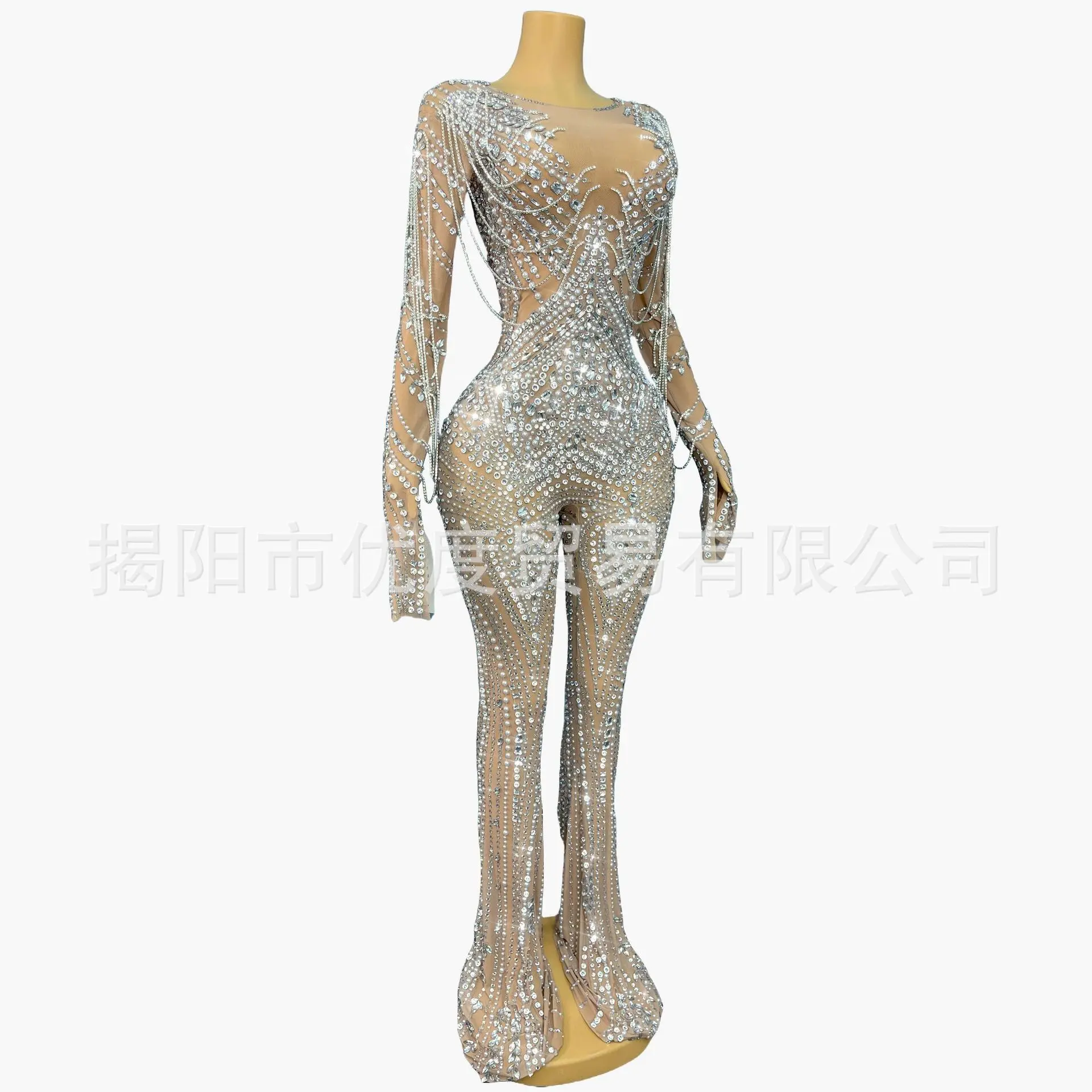 2026 الصناعة الثقيلة حجر الراين متوهج السراويل مثير منظور شبكة الماس سلسلة الأداء دعوى مرحلة الأداء فستان بذلة #2