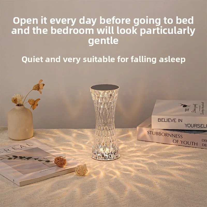 Diamond Desk Lamp USB Rechargeable Crystal Bedside Table Lamps Xmas Acrylic Decor Night Lights Bedroom Bedside Led Lighting