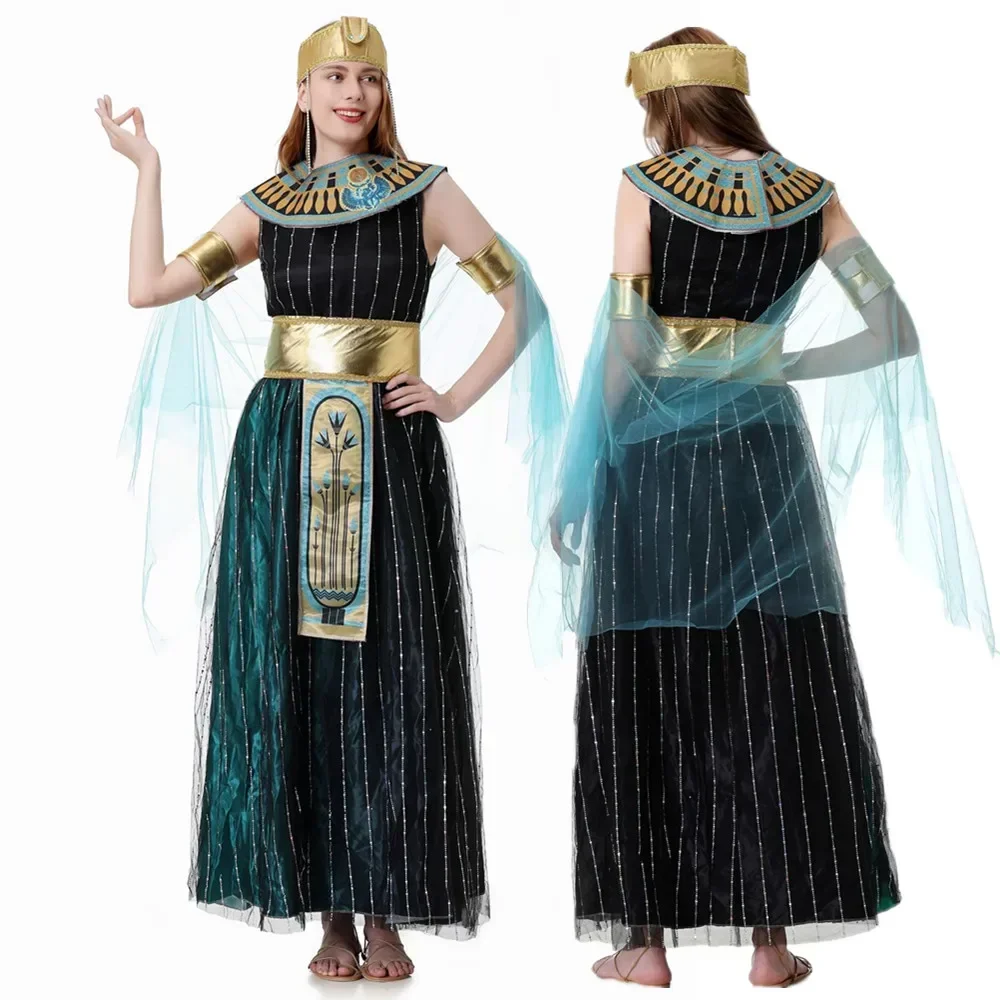

Women Halloween Greek Queen Cosplay Costume Ancient Egypt Cleopatra Dress Myth Goddess Carnival Dress