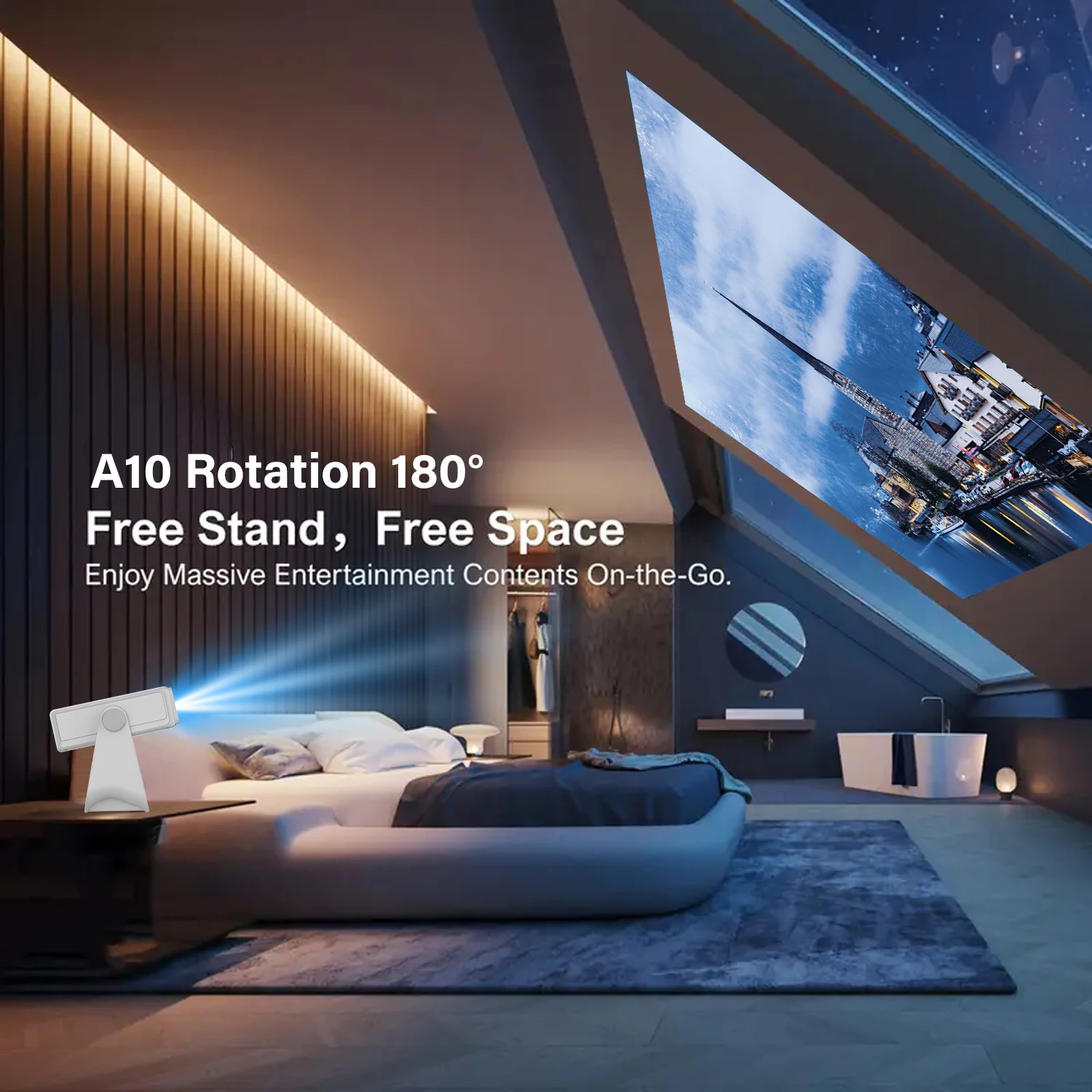 Android Projector 4K Supported 1080P 8 Inch Touch Bluetooth WiFi 180° Rotatable USB HDMI Office EU UK US Plugs Stunning Display