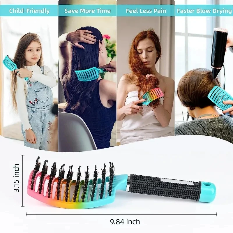 Barber Nylon Hair Brush Scalp Massage Hollow Out Anti-static Combs Curved Bristle Wet Curly Combs Salon Styling Hairbrush Tools