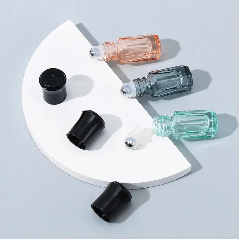 3pcs 3ml Mini Octagonal Shape Portable Glass Roll-on Bottles With Steel Ball - Perfect for Traveling and Storing Cosmetics
