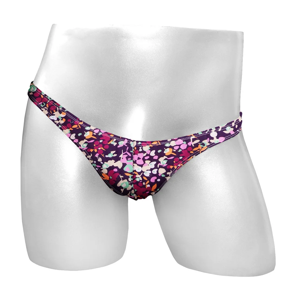 Men's Floral Print Briefs, Stretch Swimwear Fabric Low-Rise Bikini Underwear, Comfortable Sexy Triangle Panties
