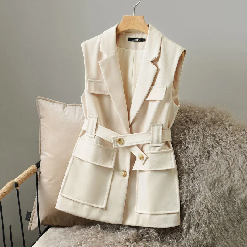 

Suit Vest Female Spring Autumn 2024 New Korean Fashion British Style Sleeveless Casual Waistcoat Women Jacket Outerwear Top