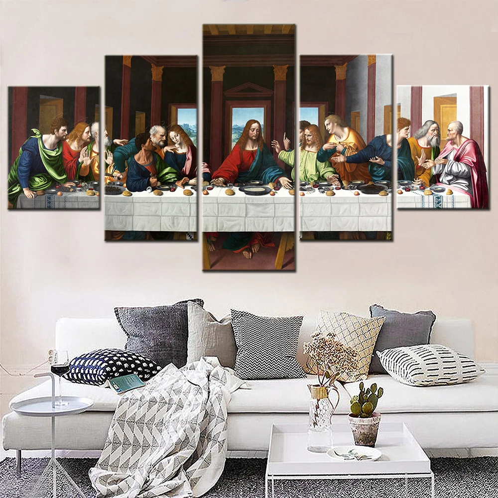 5 Panel Canvas Art the Last Supper Picture - Christianity Poster Modern Wall Decor for Living Room Framed Painting