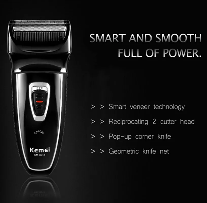KEMEI 2 رؤساء ماكينة حلاقة كهربائية قابلة للشحن الترددية ماكينة حلاقة الإلكترونية الروتاري الشعر المتقلب العناية بالوجه الحلاقة KM-8013