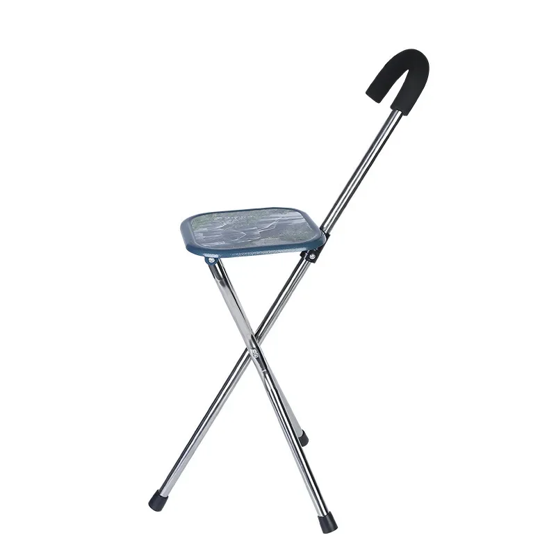 Stainless Steel Folding Cane For Elderly Three-Legged Walking Stick Chair Portable Cane Stool For Seniors Durable Mobility Aid