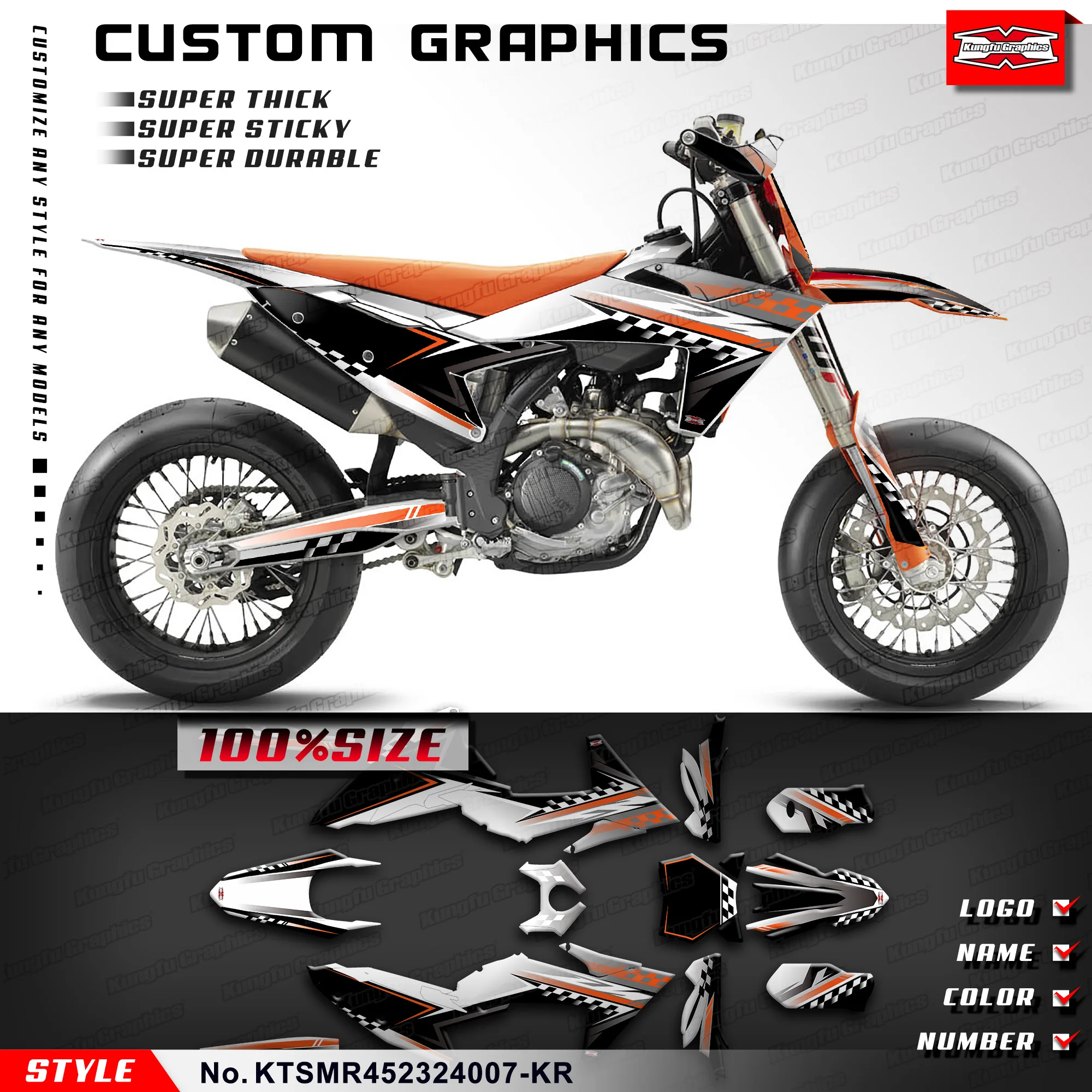 

KUNGFU GRAPHICS Custom Racing Sticker Motorcycle Decals for KTM SMR 450 SMR450 2023 2024, Rebuild, KTSMR452324007-KR