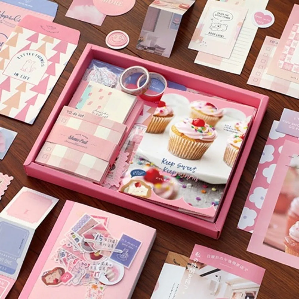 155Pcs/set Thickened Handbook Gift Box Set Exquisite Literary Vintage Notebook Set Sticky Note Card Paper Collage Stickers