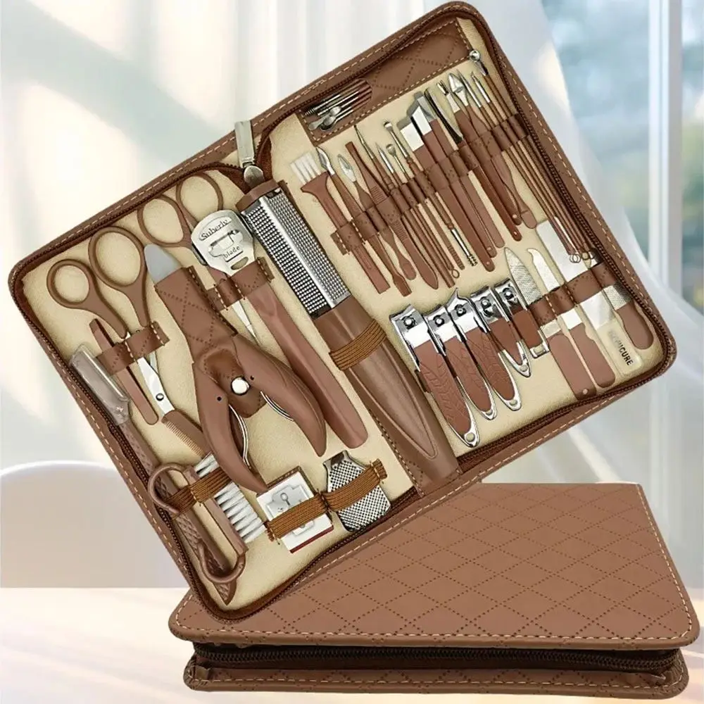

42PCS Stainless Steel Manicure Set With Zipper Leather Bag Stainless Steel Grooming Pedicure Kit Toenails Fingernails