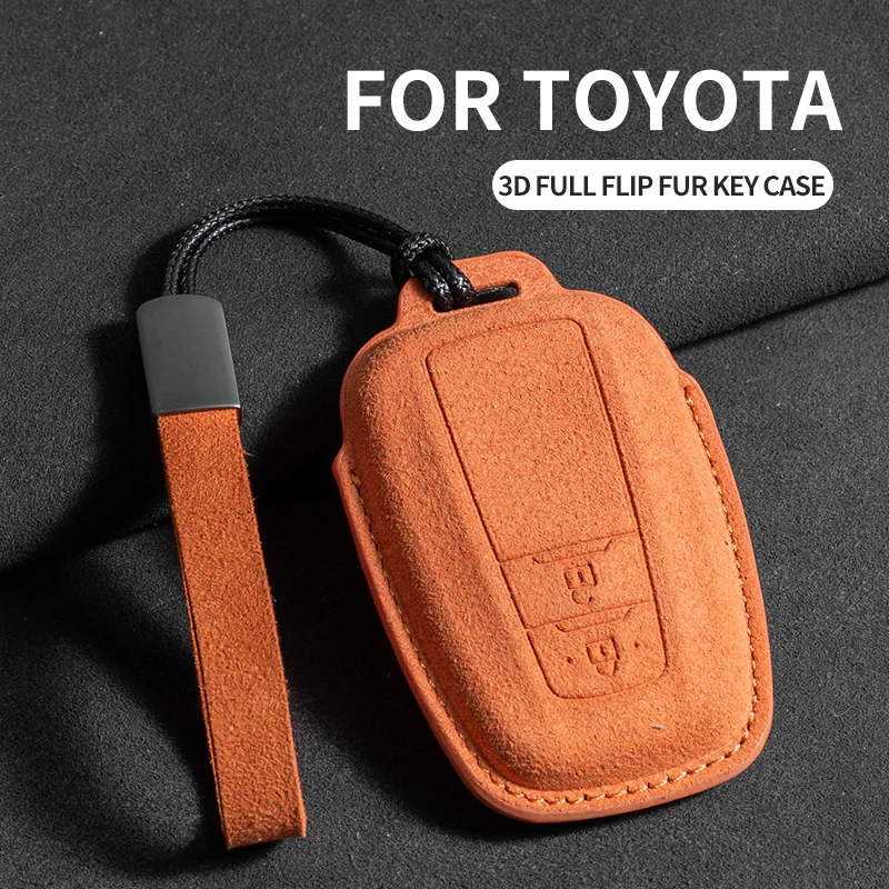Leather Car Key Case for Toyota Prius Camry Corolla CHR C-HR RAV4 Land Cruiser 2/3 Button Keychain Suede Accessories