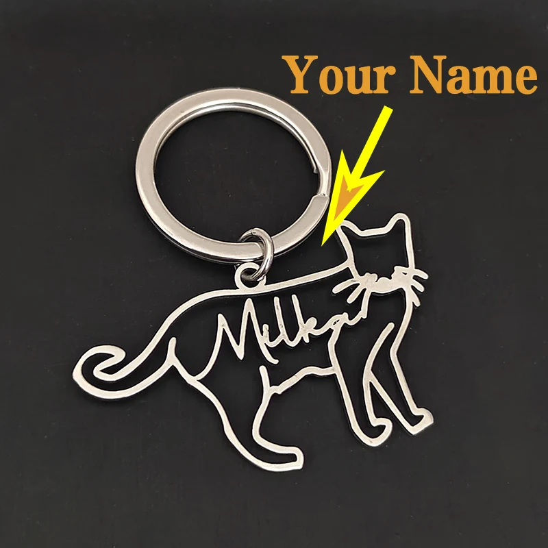 

Индивидуальная гравировка для мужчин и женщин, домашнее животное, кошка, собака, имя, буквенная бирка, брелок из нержавеющей стали, персонализированный подарок для любителей домашних животных