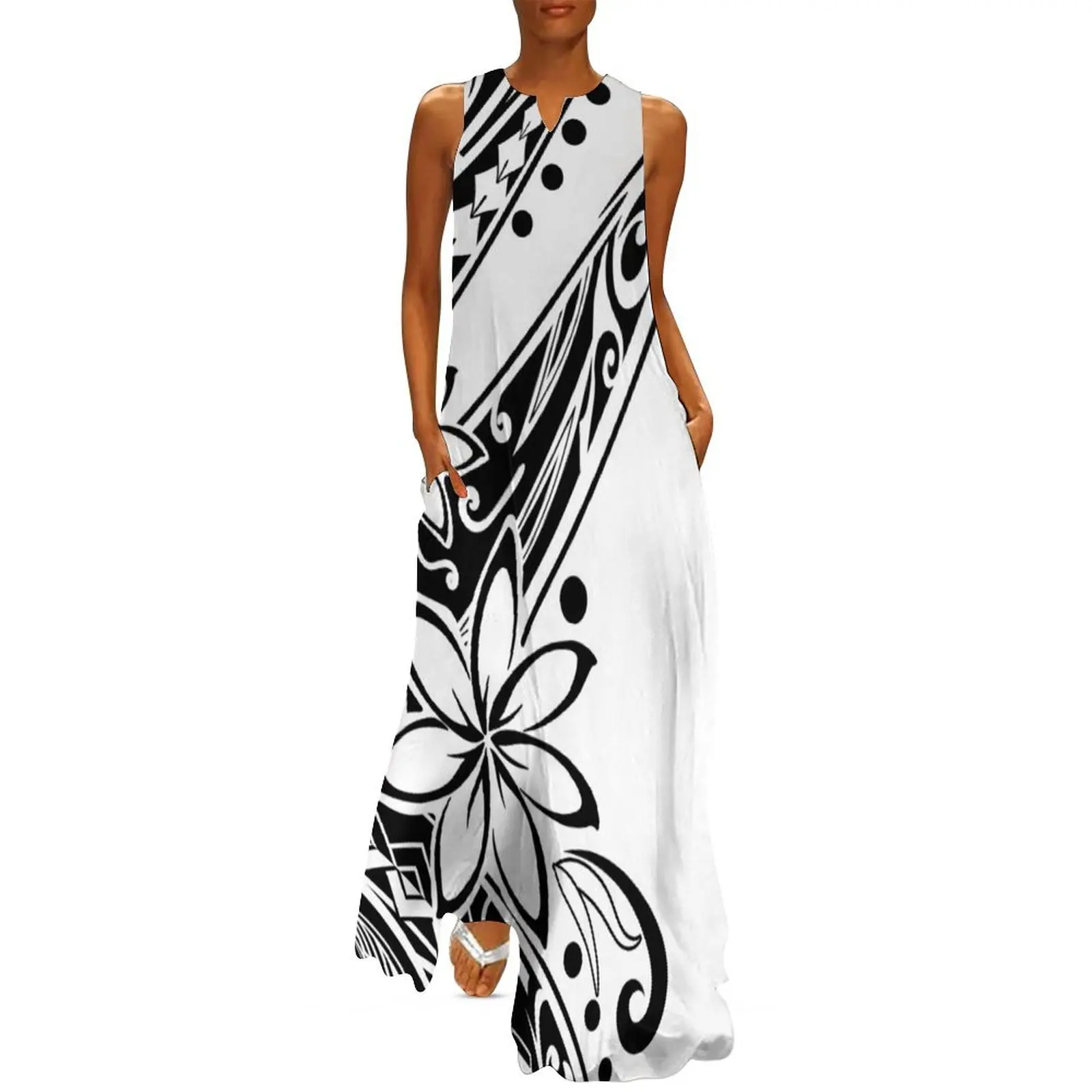 

Polynesian Black And White Tribal Long Dress purple dress women's summer jumpsuit clothes Dress