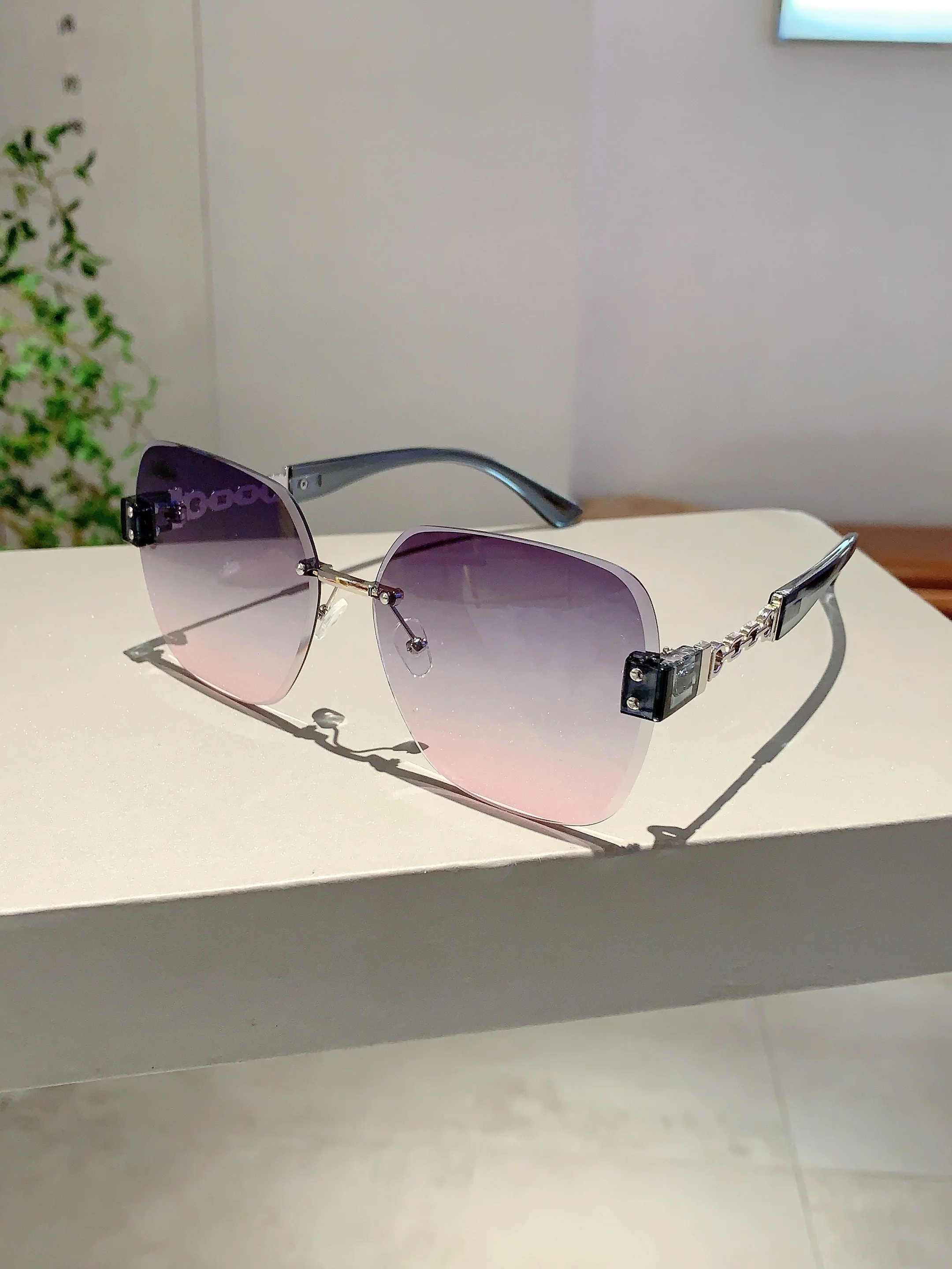 KAMMPT Neue Übergroße Randlose Kette Beine Sonnenbrille Vintage Männer Stilvolle Mode Weibliche Shades Luxus Marke Designer Brillen – Detail 5