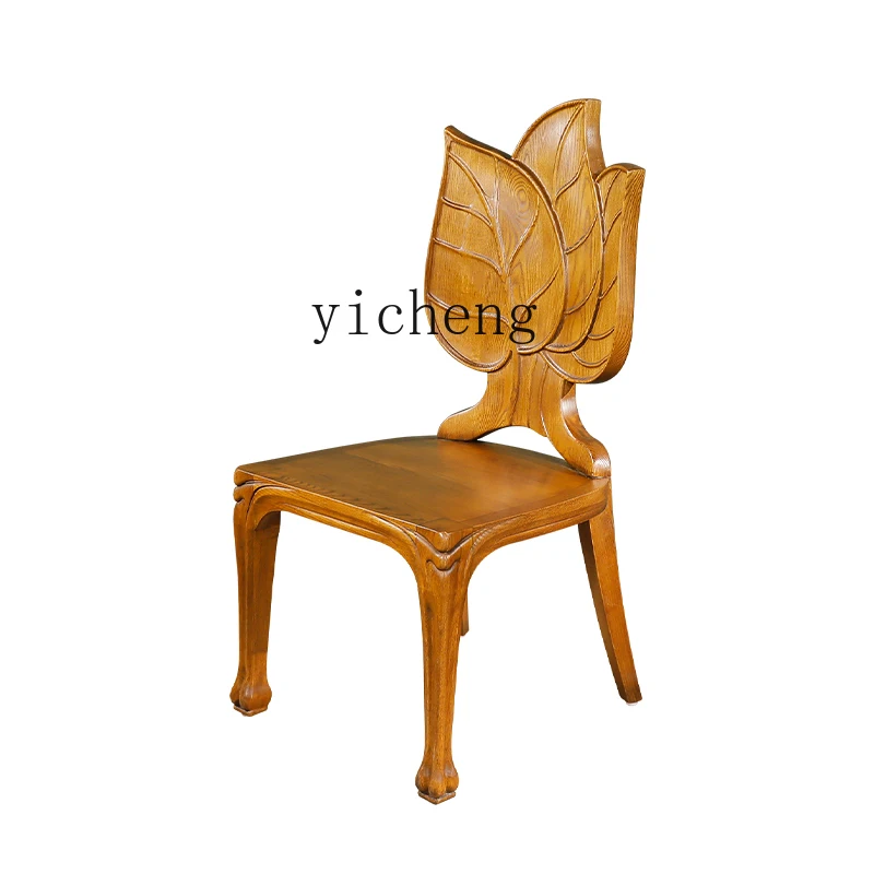 XL Solid Wood Leaf Dining Chair New Chinese Tea Chair Thai Southeast Asia Armchair