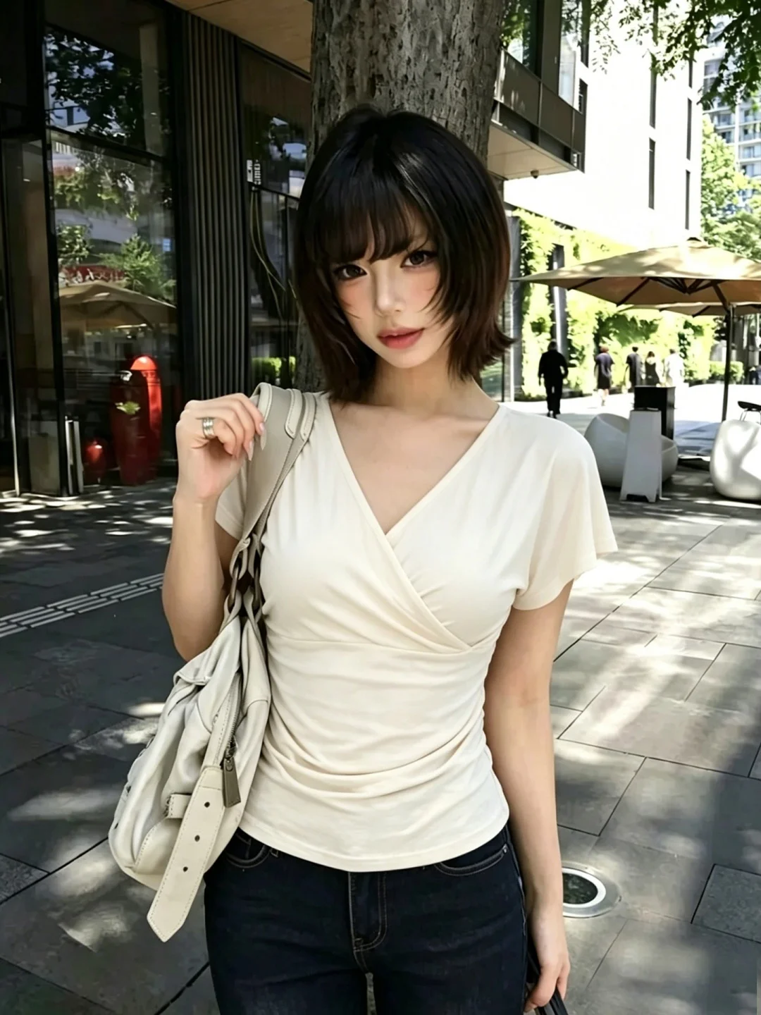 Korean Style Slim Fit Short Sleeve T-Shirt Women's Summer Cross V-Neck  Fly Pure Desire Beautiful Top Casual Style
