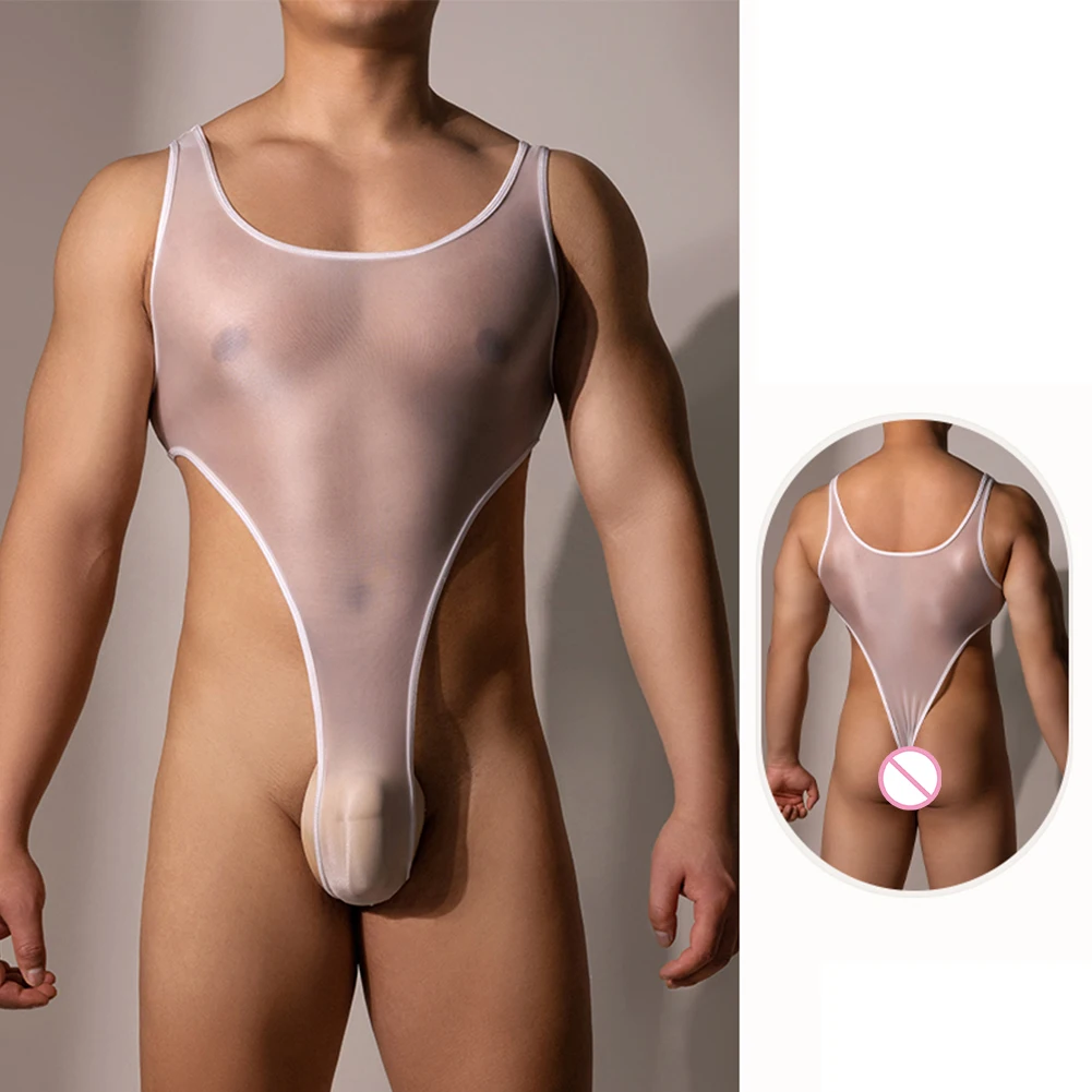 Hot New Fashion Sleepwear Bodysuit Mens High Cut Knickers Leotard Pouch See Through Sexy Stretchy Swimwear Thong