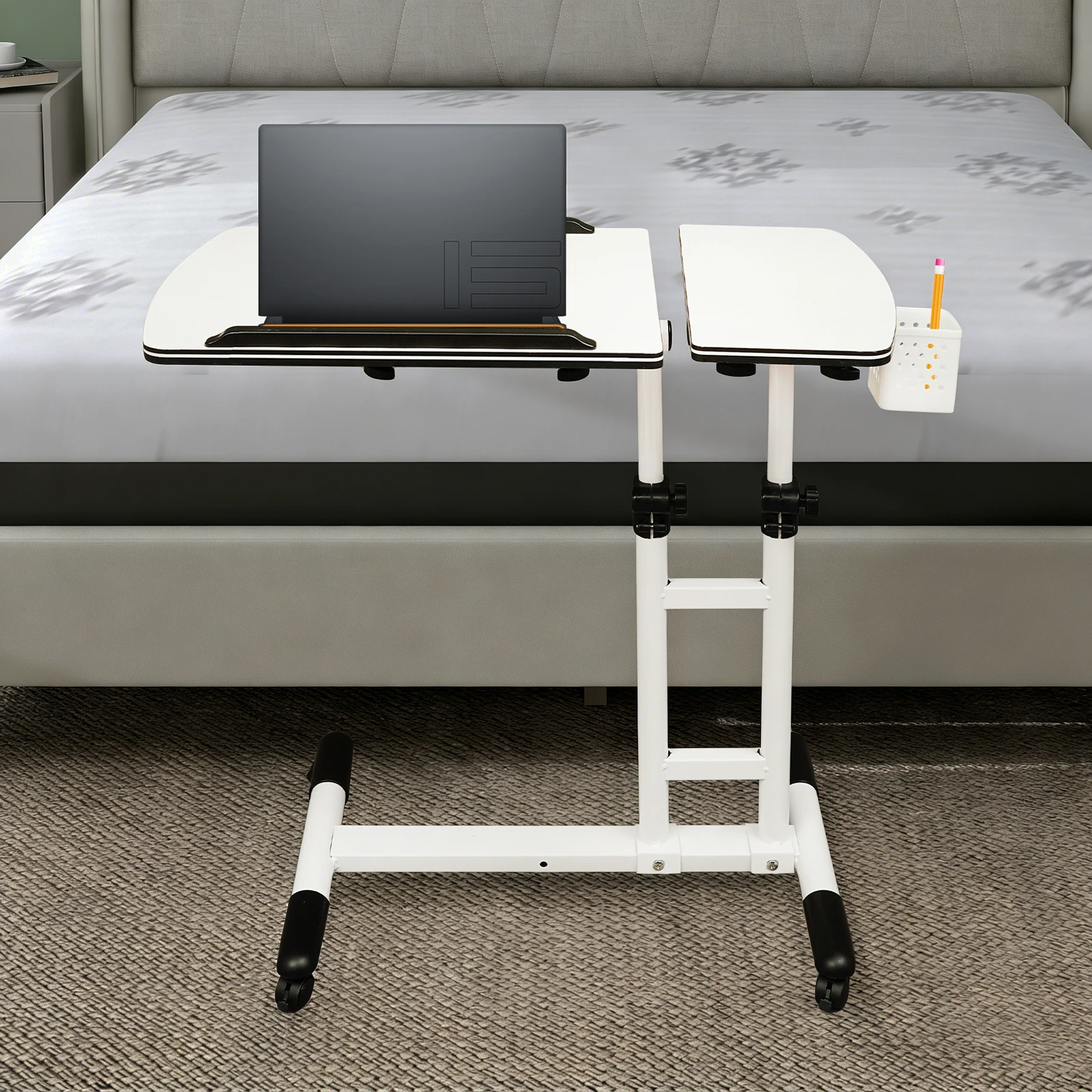 Portable Laptop Cart, Adjustable Height Rolling Desk with Pen Holder, Tilted Top Study Table for Student Teacher Artist