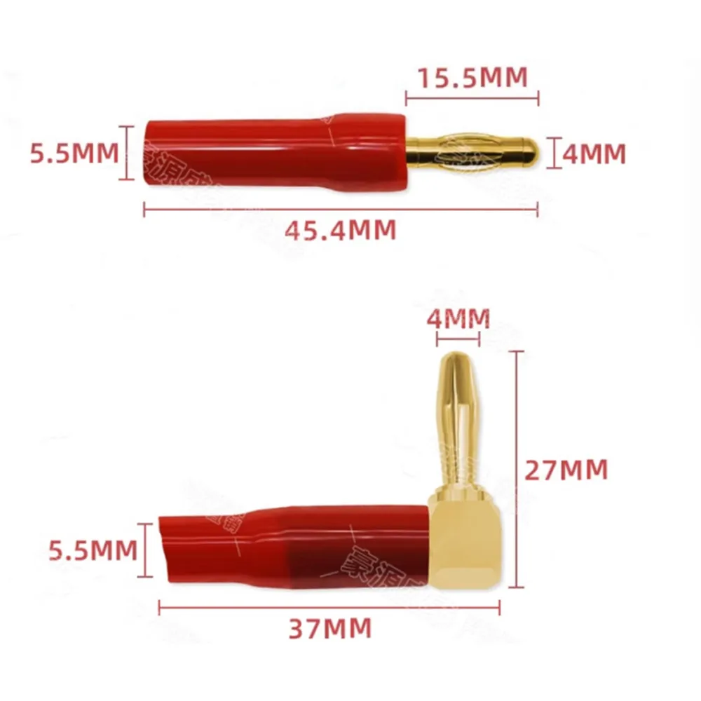 4PCS 4mm Banana Plug Soft Plastic Shell 90/180 Degree Banana Connector Gold Plating Red Black for Audio Video Speaker