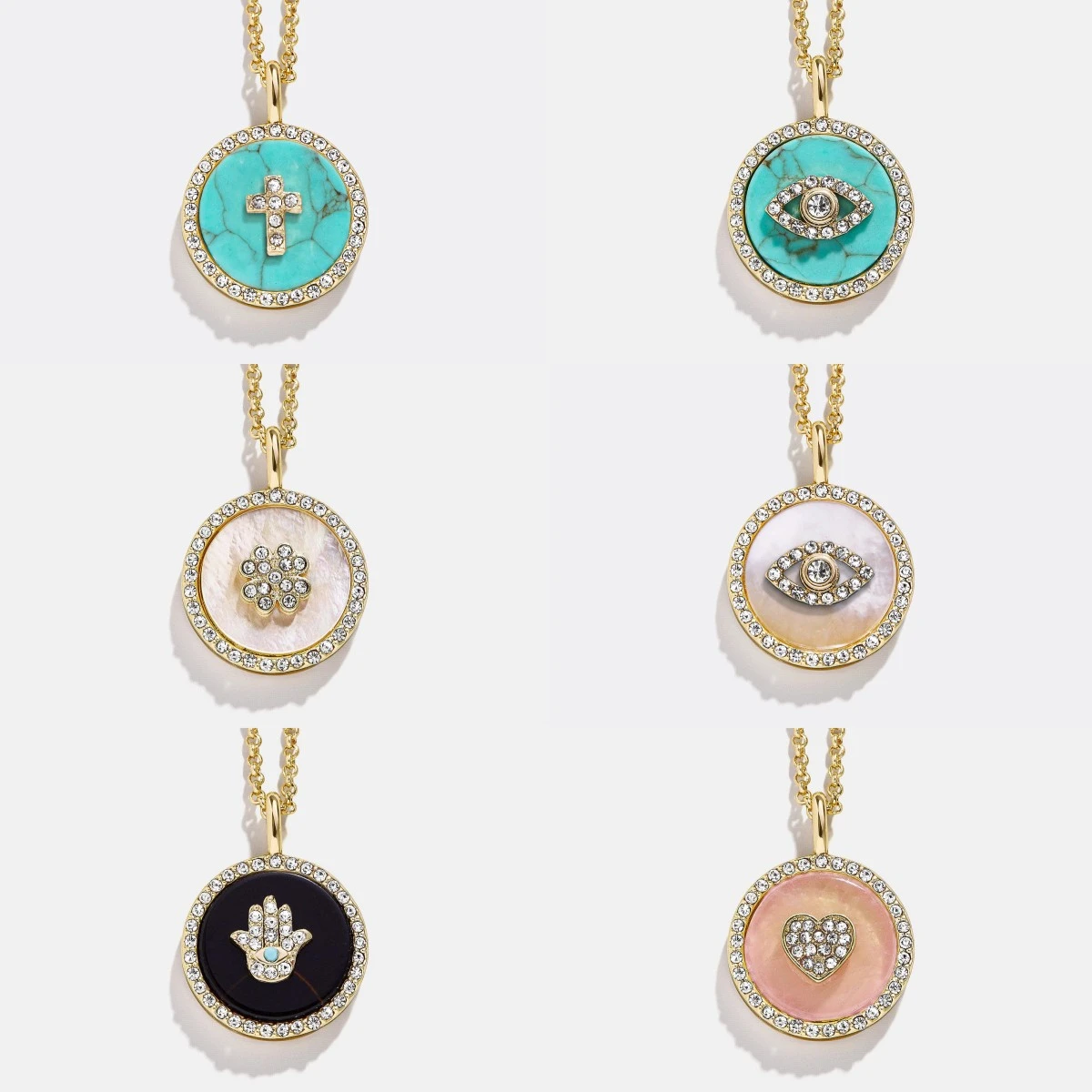 

Hot selling New Product Round Coin Blue Turquoise Necklace Devil's Eye White Shell Necklace Gold Plated Women's Necklace Gift