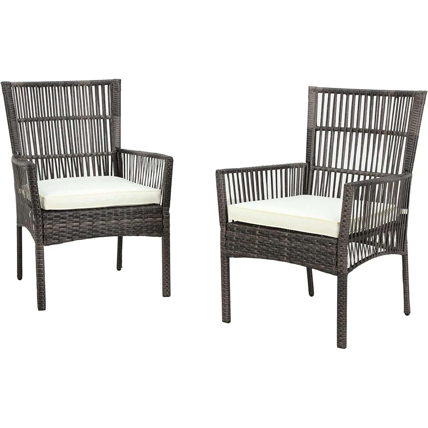 Poltronas de metal para cadeira de vime, 2 peças, com almofada, bege, feito de estrutura de aço resistente revestido em pó e vime PE rattan