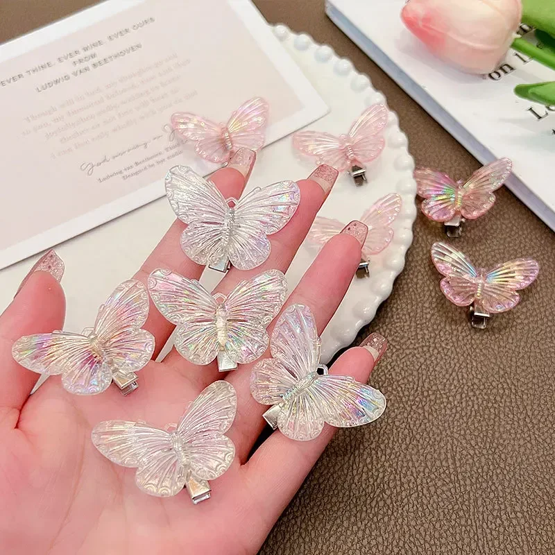 Heallor Mini Butterfly Hair Claws Transparent Resin Hair Claws Barrette Fashion Cute Sweet Hairpins Girls Women Hair Accessories