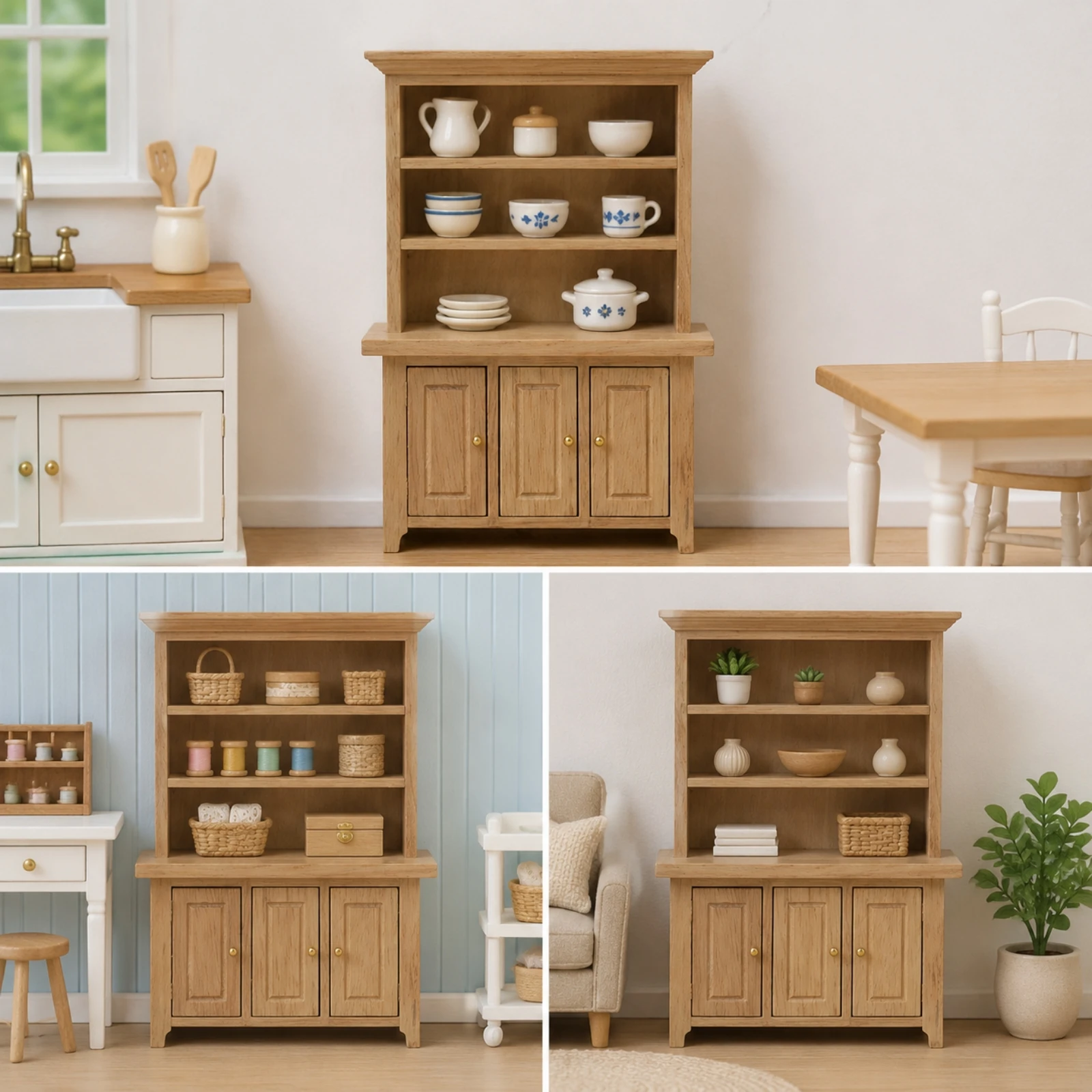Furniture Multi-Functional Birch Wood Dollhouse Cabinet with Doors Miniature Furniture Model Slim