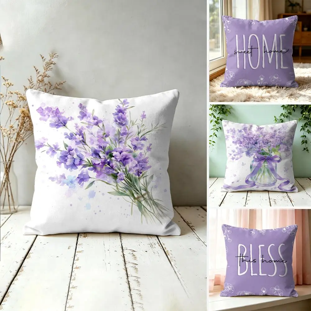 Purple Sweet Home Script Cushion Cover Silky Short Plush Invisible Zipper Dustproof Sofa Pillow Case For Home Decor