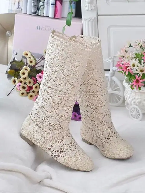 high-quality-2024-hollow-boots-breathable-knit-line-me-short-tube-boot-pu-material-spring-autumn-flat-heel-inner-heightening