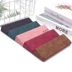 Fashion Foldable Triangular Leather Hard Case for Glasses Eyeglass Sunglasses Lens Container Box Purse Eyewear Accessories
