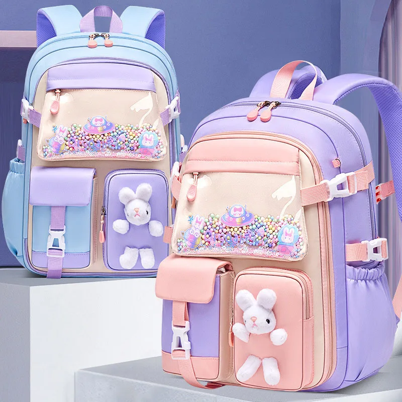 Girls Refrigerator Bling Primary School Backpack 1-3-6-9 Grade Cute School Bag For Children Kid's Gift