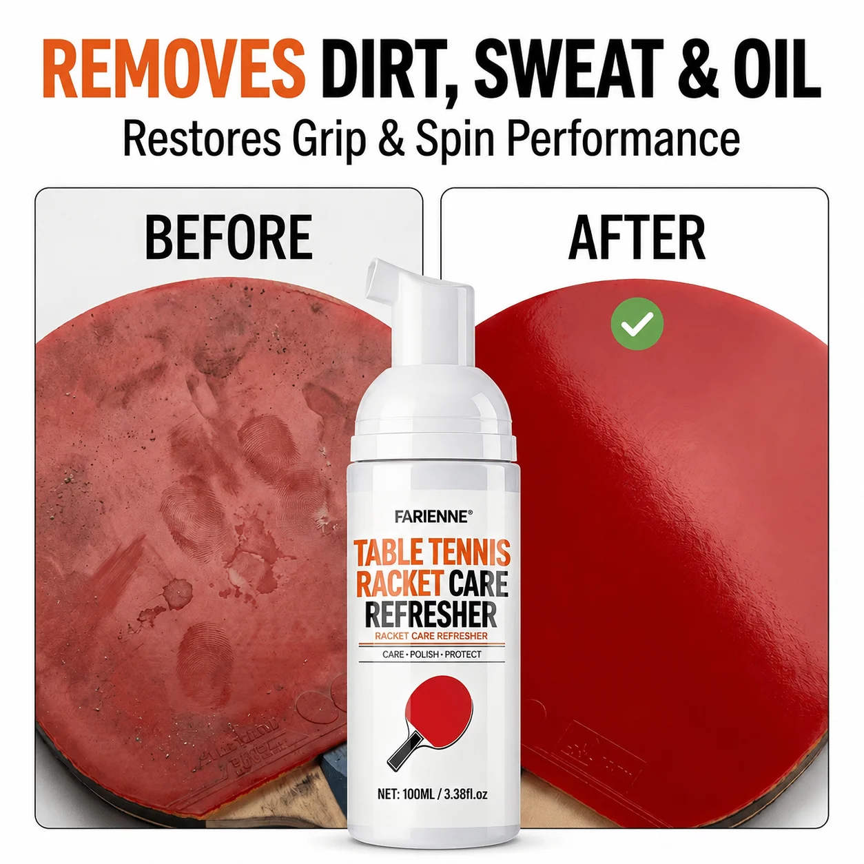 FARIENNE Table Tennis Paddle Cleaner Rubber Care Foam Sweat Oil Stain Remover Tackiness Restore Ping Pong Racket Care