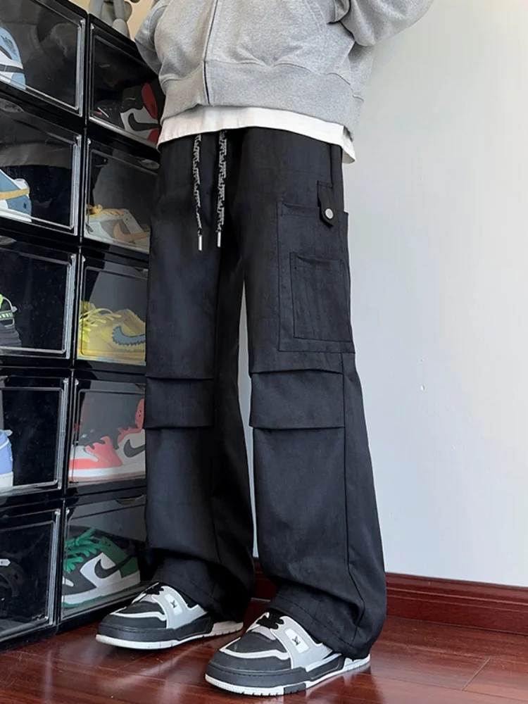 

Мужские весенне-осенние брюки-карго с широкими штанинами, прочные, прямого кроя, молодежные, свободные, с завязками, длинные, повседневные, модные