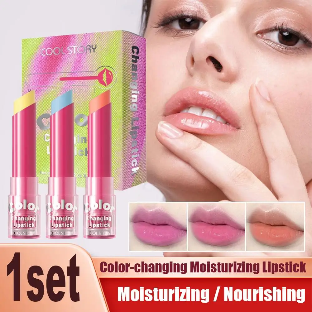 Winter 3PCS Kleurveranderende, hydraterende en warme retentie Blijvende geleidelijk veranderende kleur Lippenstift Make-up K5Z6