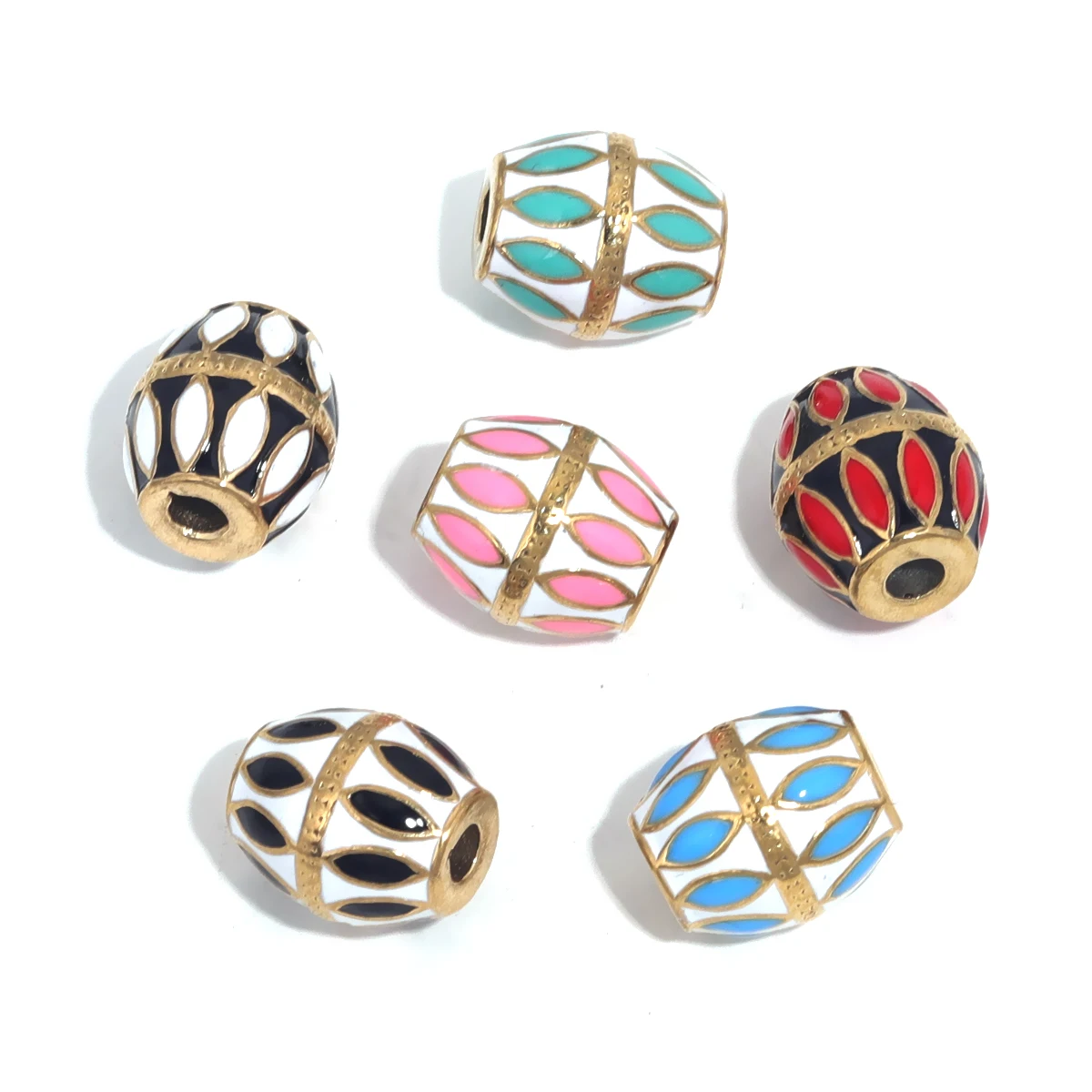 

2pcs 316l Stainless Steel Enamel Rugby Ball Shape Beads Spacer Oval Bead for DIY Necklace Women Men Bracelets Jewelry Making