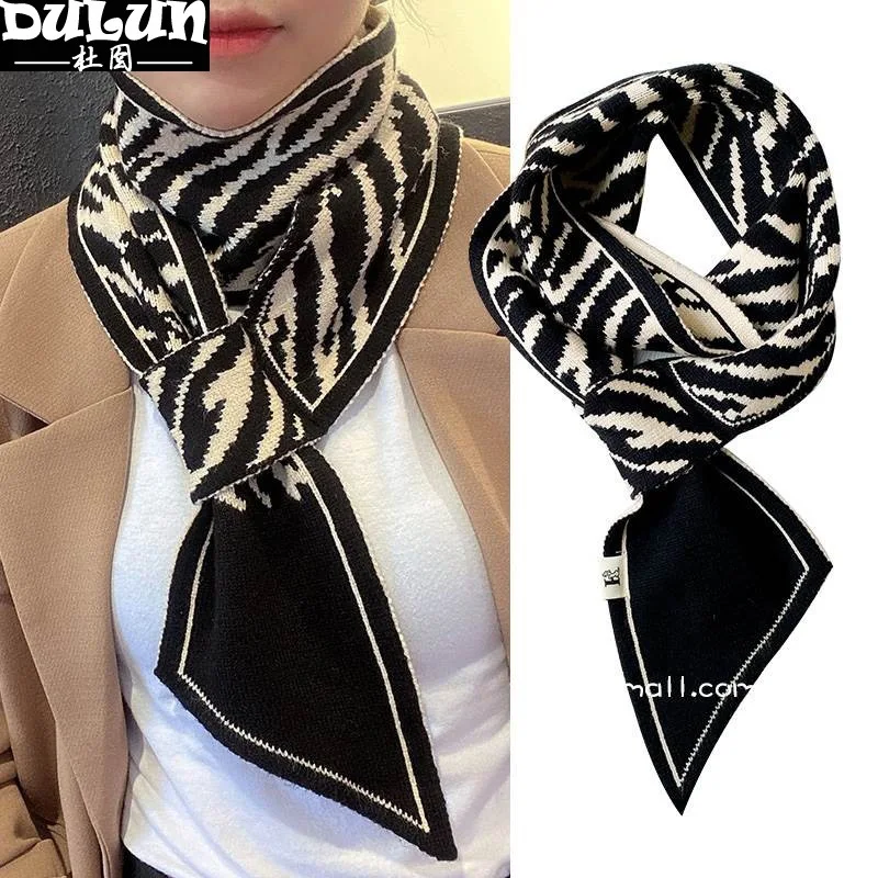 Hot Sale Leopard Neck Scarf Winter Warm Cross Tie Scarves For Women Rings Windproof Neck Protection Autumn Fake Collar 110*11cm