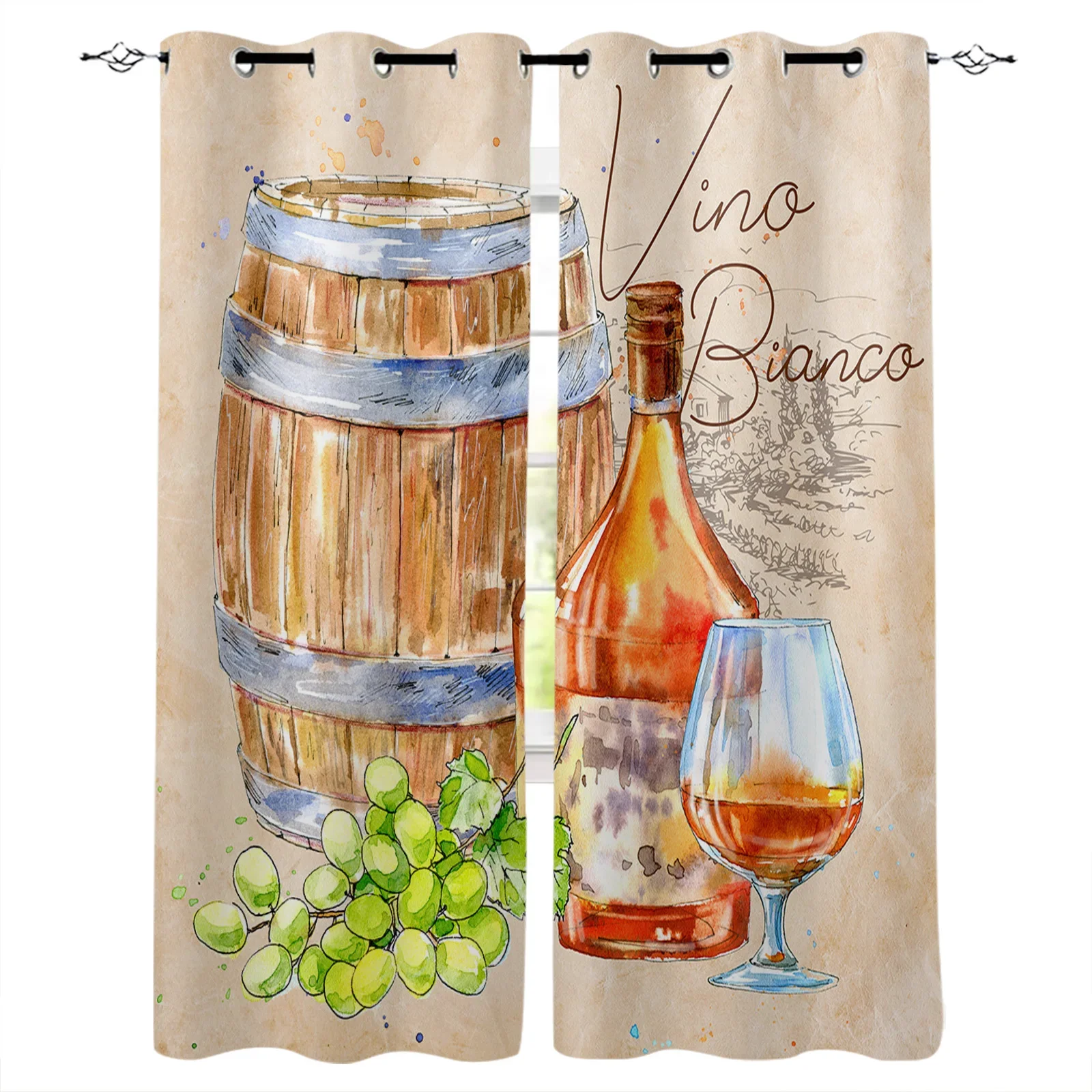 Summer Autumn Wine Barrel Vintage Curtains for Living Room Window Panels Bedroom Kitchen Drapes Home Decor Window Curtain